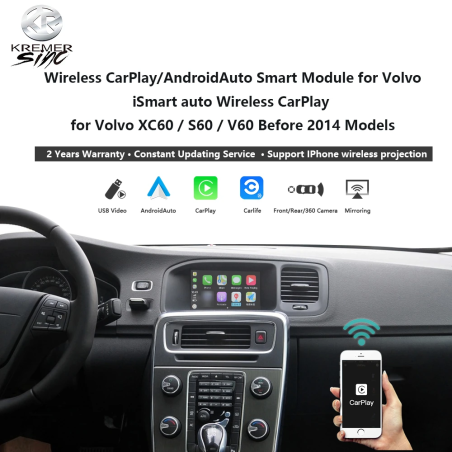 CarPlay Android Auto KSmart Box 5G Upgrade Version pour Volvo V40 V60 XC60 S60 V70 XC70 S80 2011-2014 OEM microphone